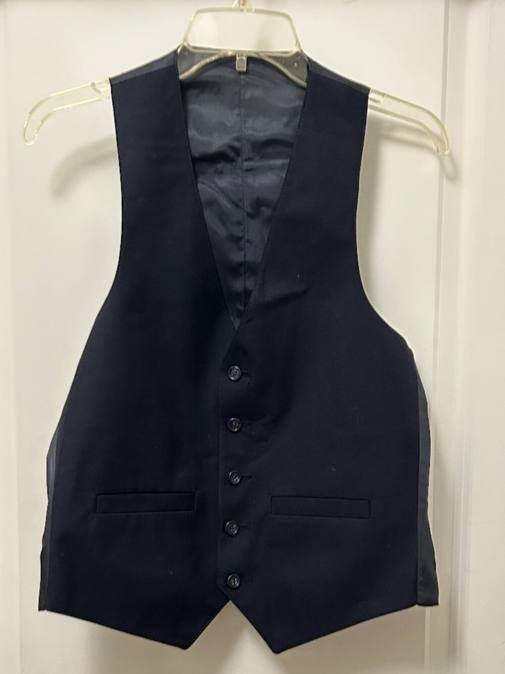 Vintage Dark Blue 1980s Men's Waistcoat/Vest, Satin Back, 5 Buttons